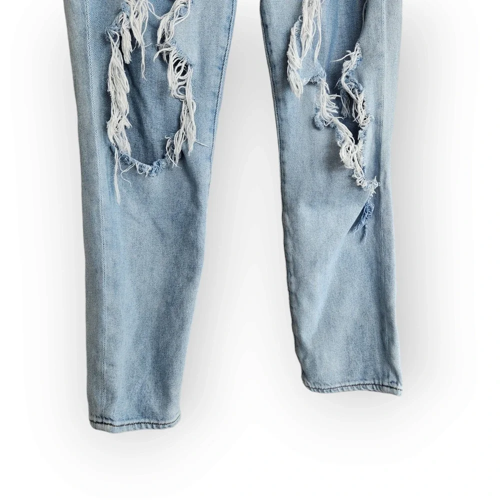 American Eagle Ripped Mom Jean High Rise Destroyed Straight Leg Jeans 4